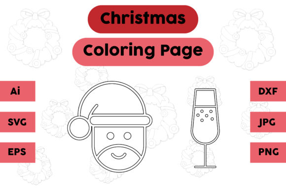 Christmas Coloring Page Drink Santa Set