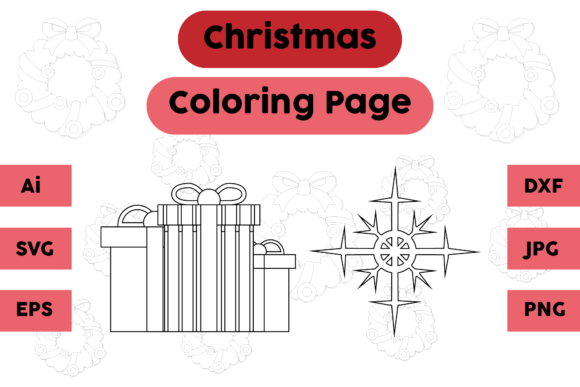 Christmas Coloring Page Gift Snow Set