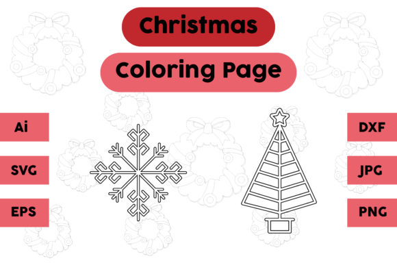 Christmas Coloring Page Snow Tree Set