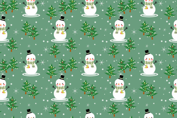 Cute Snowman and Christmas Tree Seamless Patterns