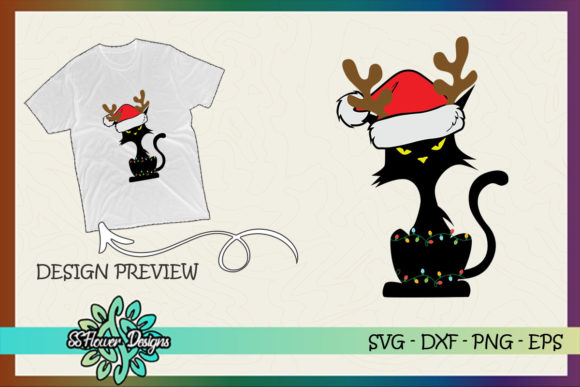 Funny Cat Christmas Light Reindeer T-Shirt Designs