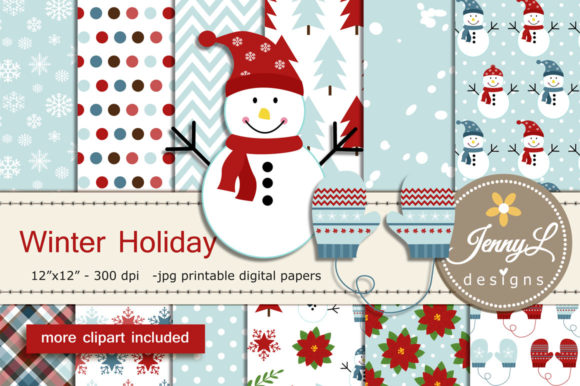 Snowman Winter Digital Papers Clipart